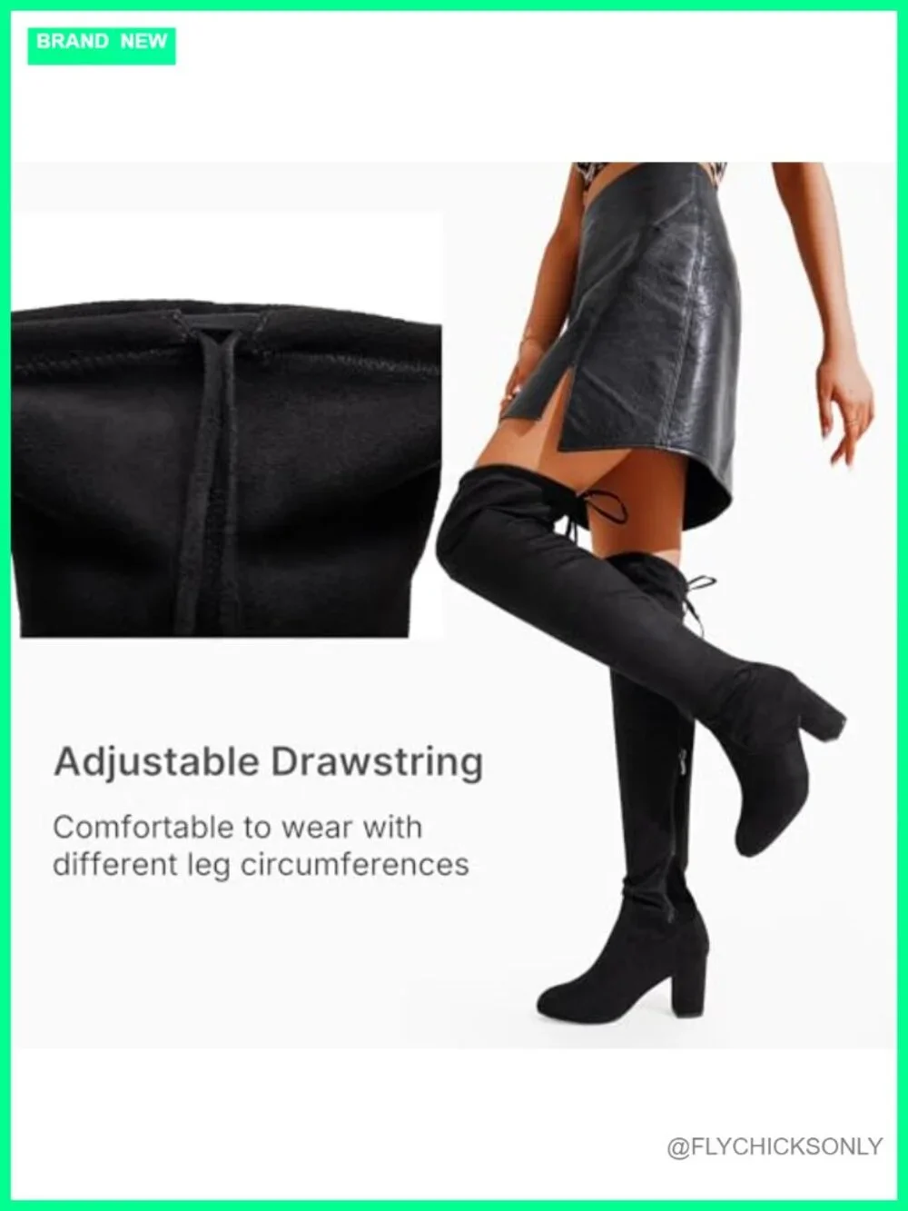 Thigh High Suede Boots, Over the Knee Chunky Heel, Round Toe, Zipper, Memory